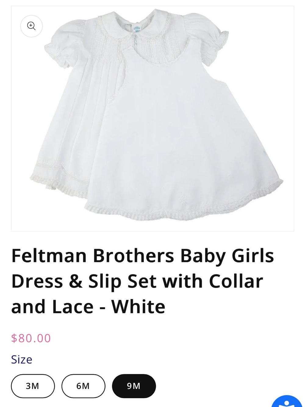 NWT Feltman Brothers White Baby Girl Baptism Dress with Lace Collar